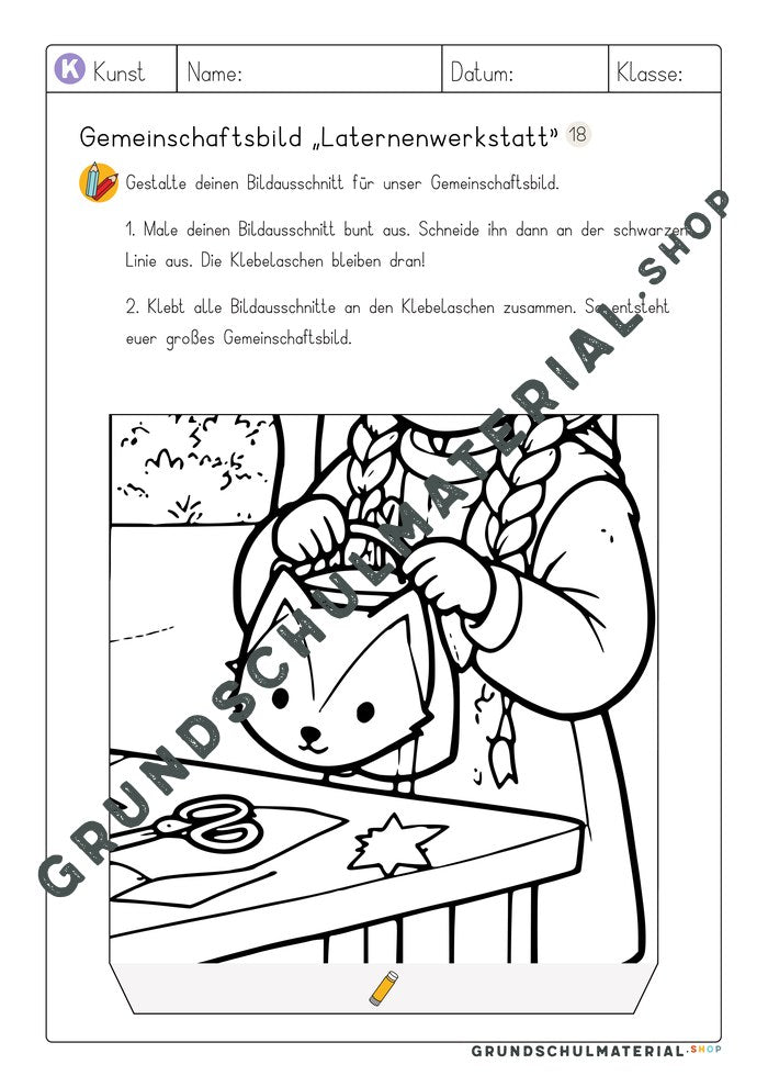 Gemeinschaftsbild Laternenwerkstatt: Arbeitsblatt Bildausschnitt 18 zum Ausmalen