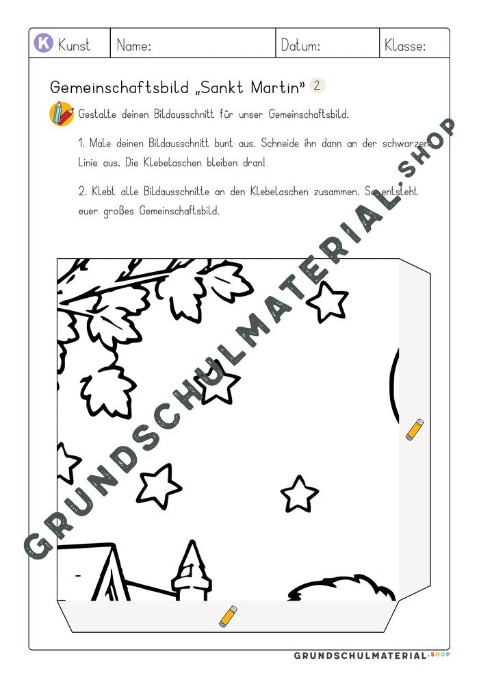 Gemeinschaftsbild Sankt Martin: Arbeitsblatt Bildausschnitt 2 zum Ausmalen