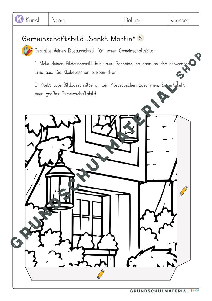 Gemeinschaftsbild Sankt Martin: Arbeitsblatt Bildausschnitt 5 zum Ausmalen