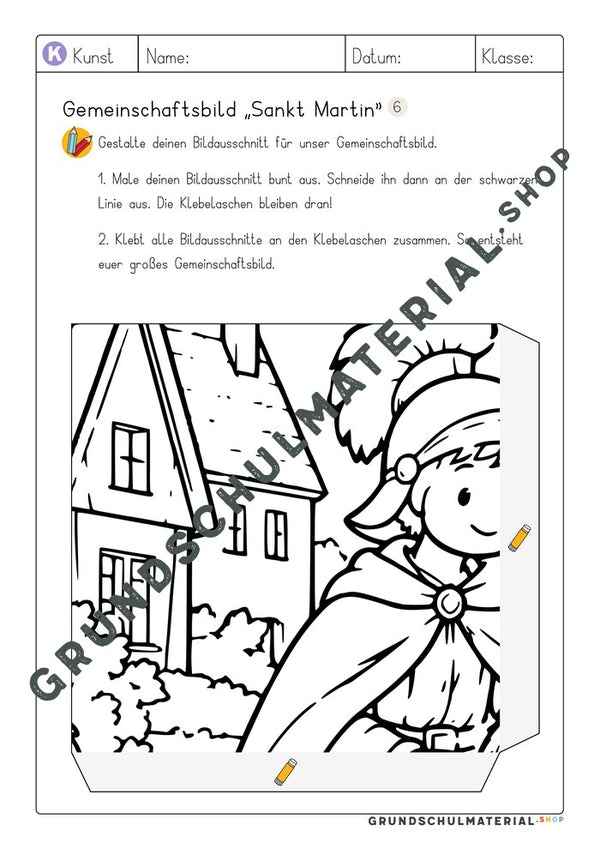 Gemeinschaftsbild Sankt Martin: Arbeitsblatt Bildausschnitt 6 zum Ausmalen