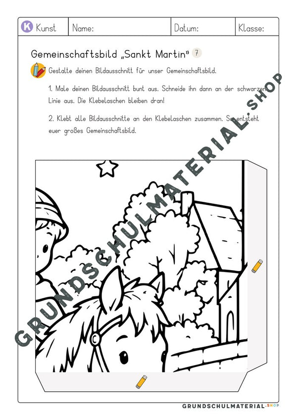 Gemeinschaftsbild Sankt Martin: Arbeitsblatt Bildausschnitt 7 zum Ausmalen