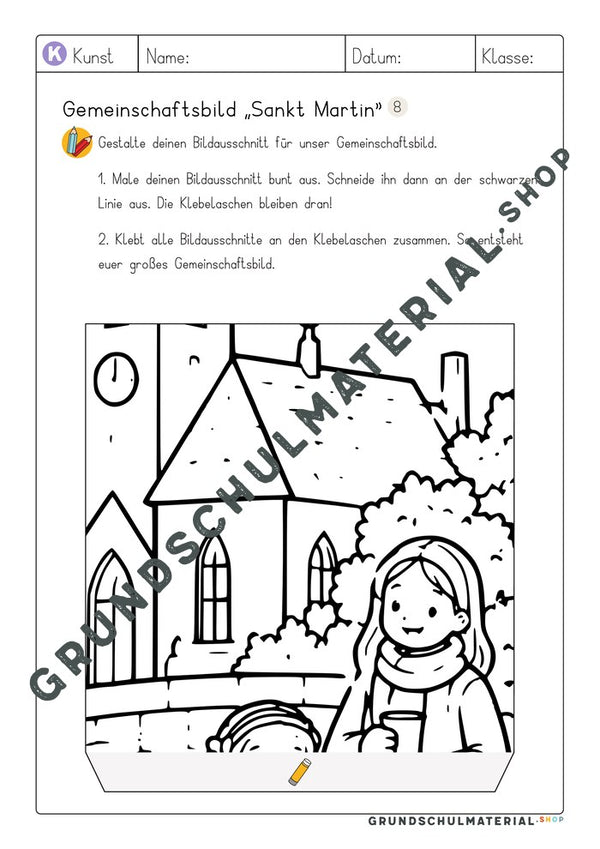 Gemeinschaftsbild Sankt Martin: Arbeitsblatt Bildausschnitt 8 zum Ausmalen