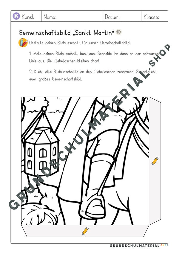 Gemeinschaftsbild Sankt Martin: Arbeitsblatt Bildausschnitt 10 zum Ausmalen