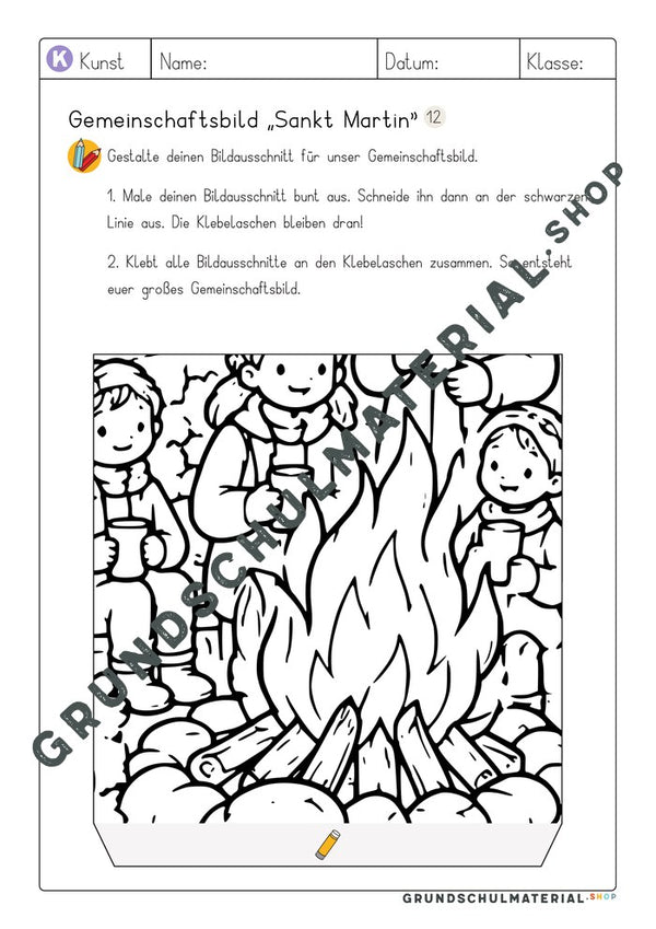 Gemeinschaftsbild Sankt Martin: Arbeitsblatt Bildausschnitt 12 zum Ausmalen