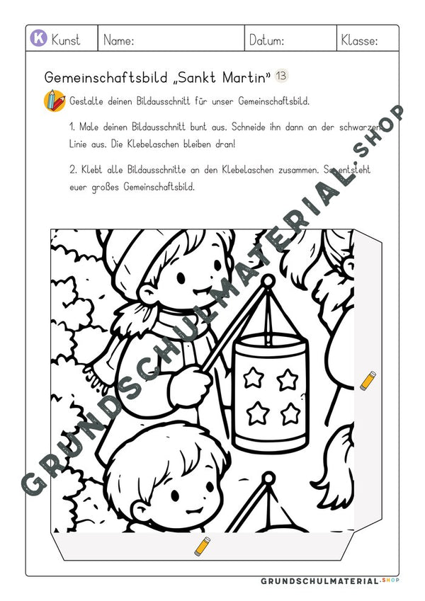 Gemeinschaftsbild Sankt Martin: Arbeitsblatt Bildausschnitt 13 zum Ausmalen
