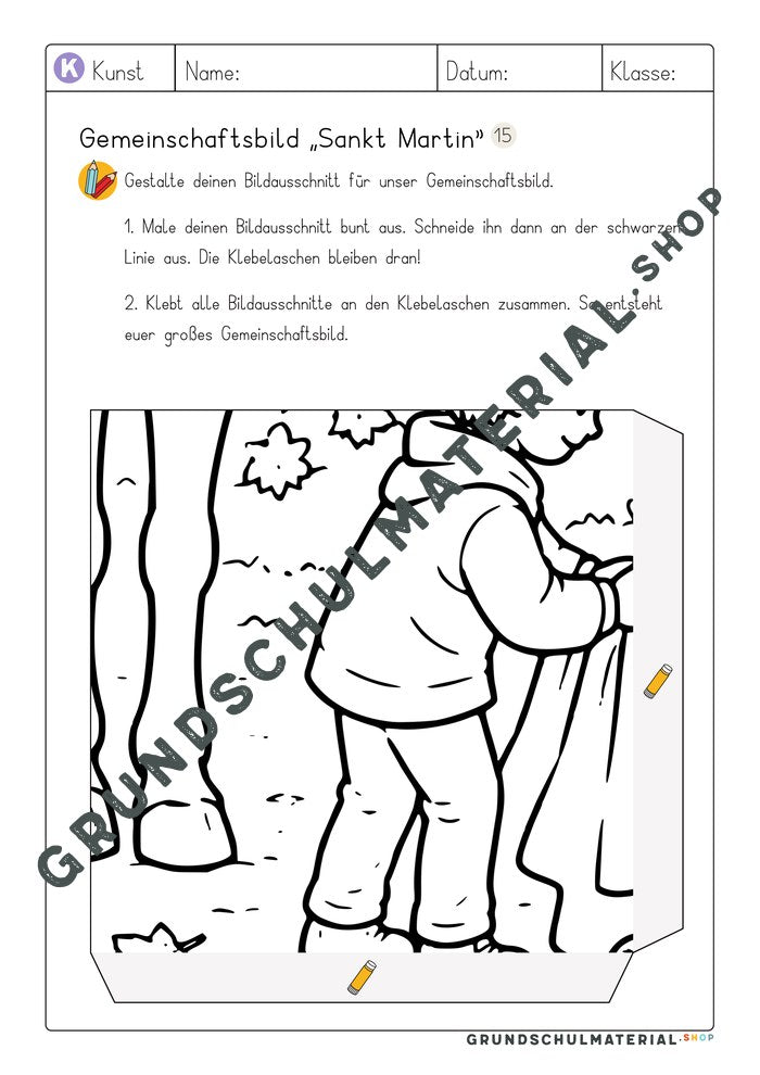 Gemeinschaftsbild Sankt Martin: Arbeitsblatt Bildausschnitt 15 zum Ausmalen