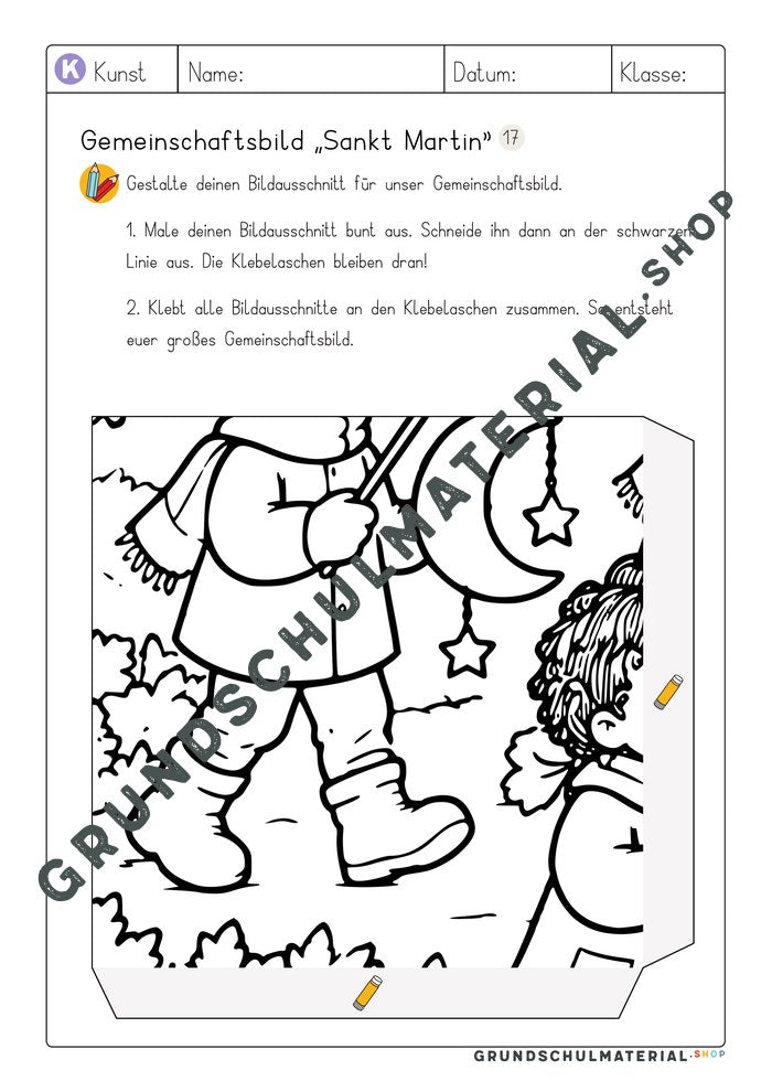 Gemeinschaftsbild Sankt Martin: Arbeitsblatt Bildausschnitt 17 zum Ausmalen