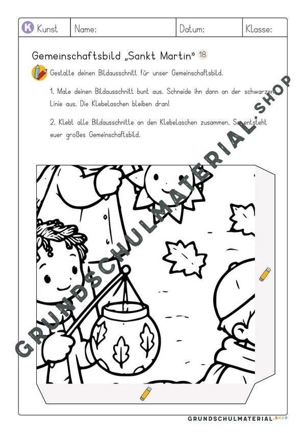 Gemeinschaftsbild Sankt Martin: Arbeitsblatt Bildausschnitt 18 zum Ausmalen
