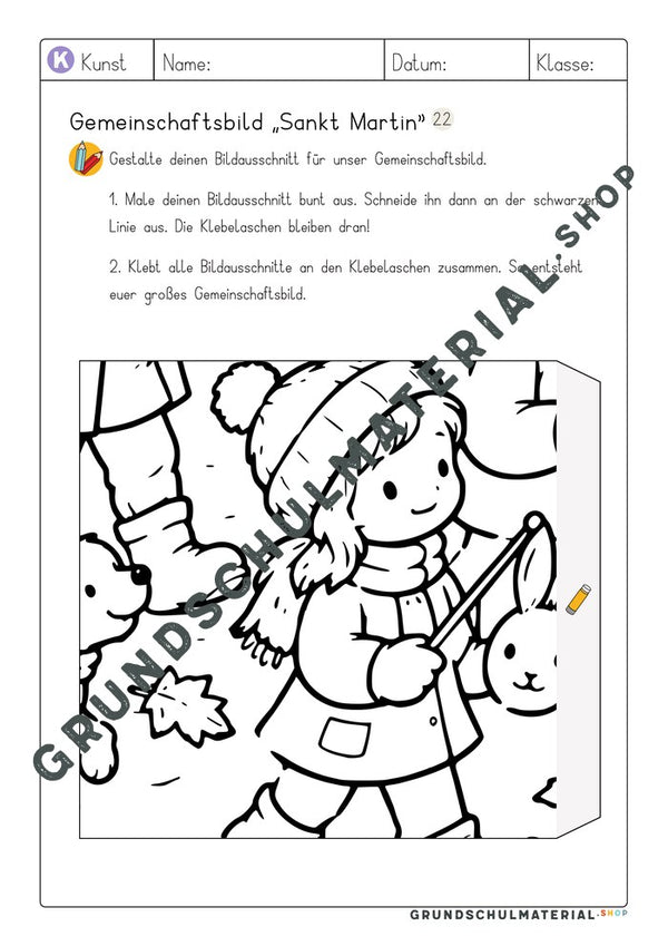 Gemeinschaftsbild Sankt Martin: Arbeitsblatt Bildausschnitt 22 zum Ausmalen