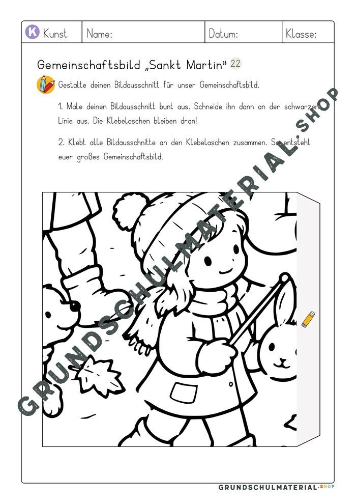 Gemeinschaftsbild Sankt Martin: Arbeitsblatt Bildausschnitt 22 zum Ausmalen
