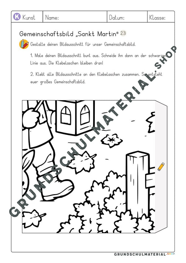 Gemeinschaftsbild Sankt Martin: Arbeitsblatt Bildausschnitt 23 zum Ausmalen