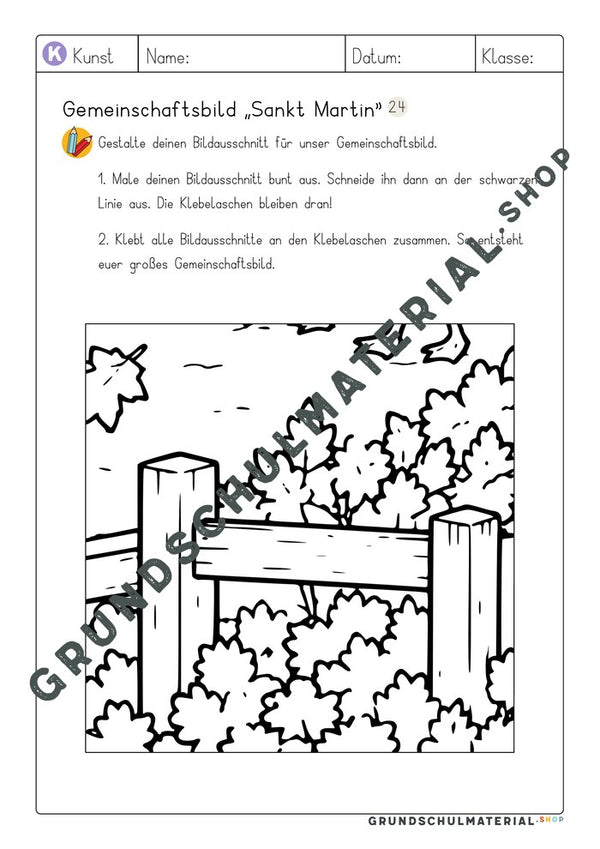 Gemeinschaftsbild Sankt Martin: Arbeitsblatt Bildausschnitt 24 zum Ausmalen