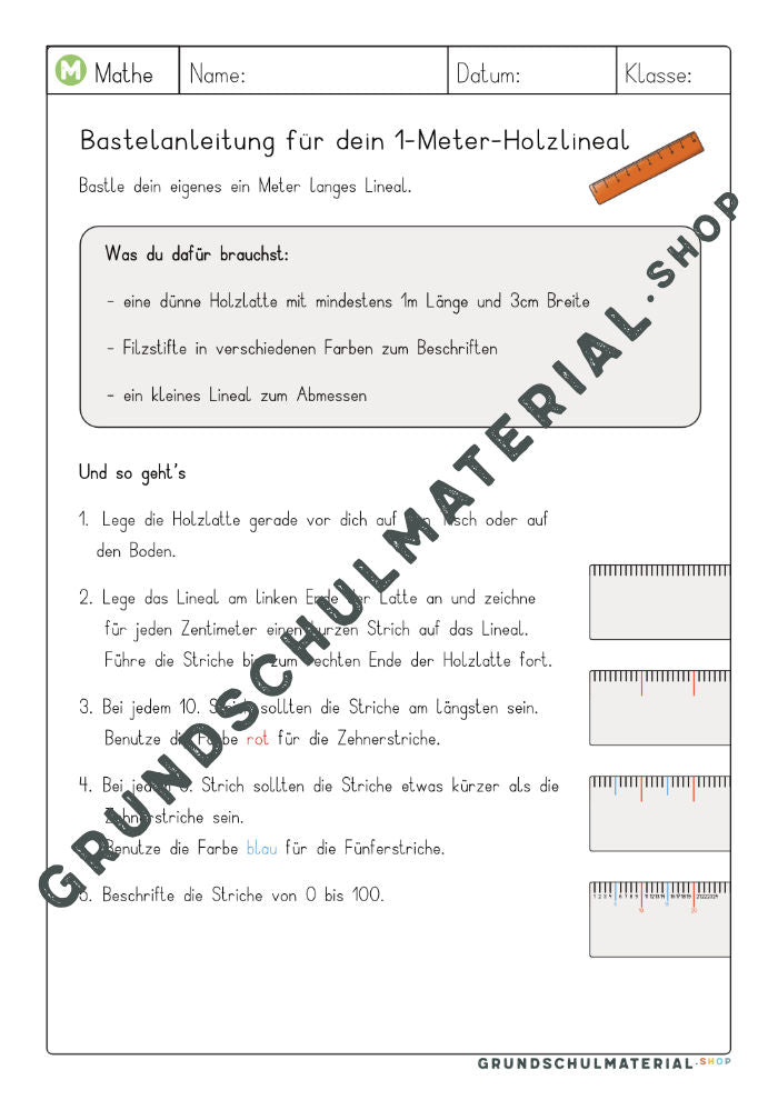 Bastelanleitung Holzlineal - 1-Meter-Lineal basteln digital