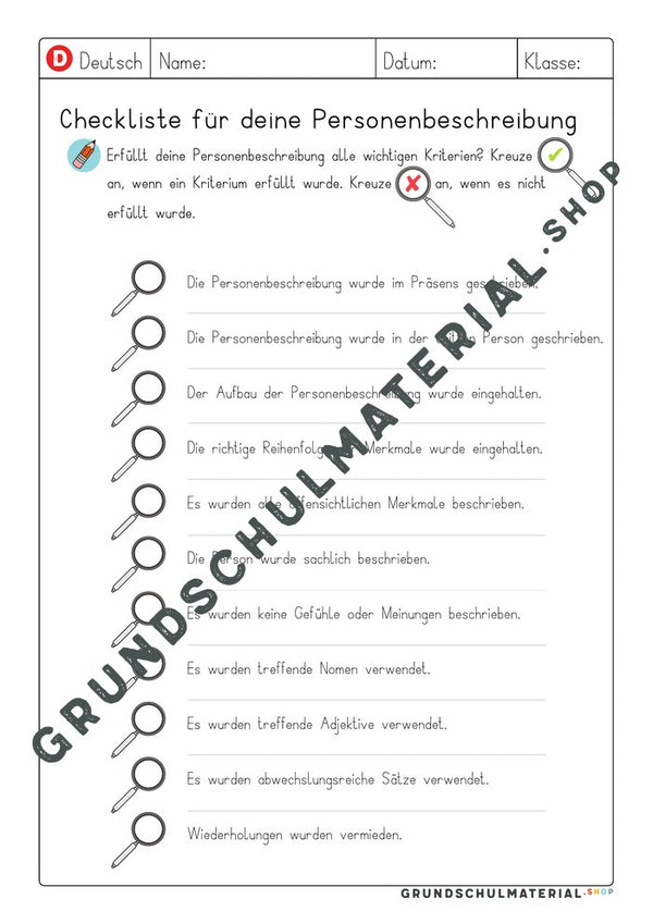 Checkliste für die Personenbeschreibung mit 11 Kriterien