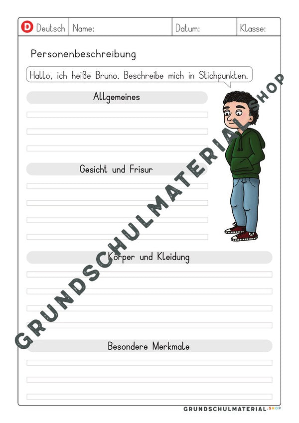 Vorlage Personenbeschreibung – Stichpunkte zu Bruno sammeln