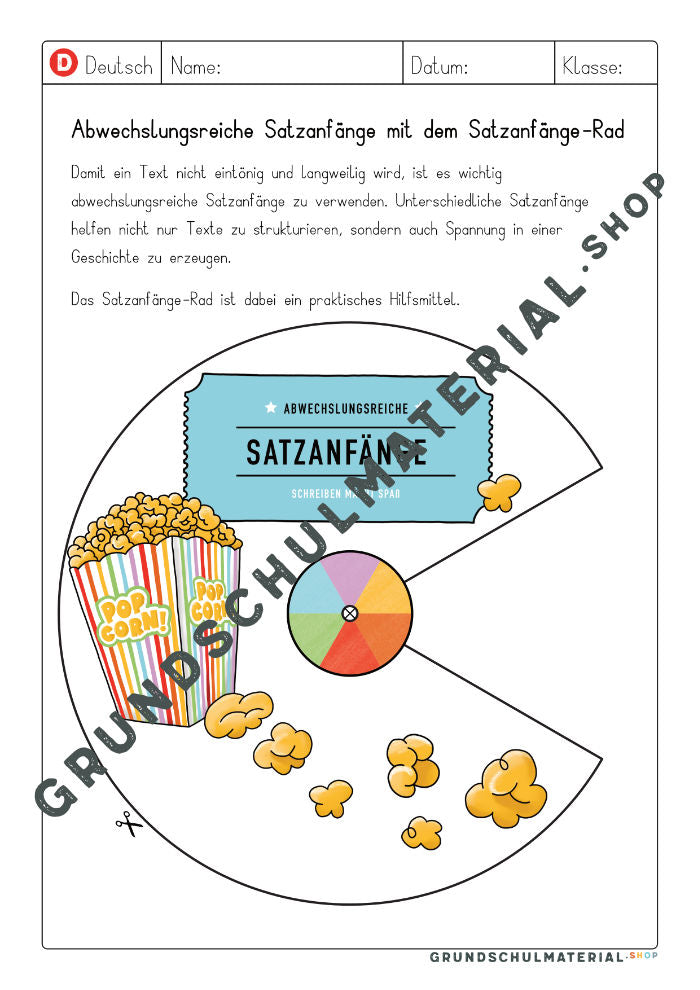 Materialpaket "Satzanfänge"
