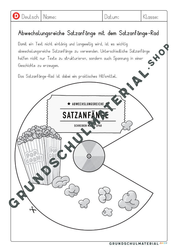 Materialpaket "Satzanfänge"