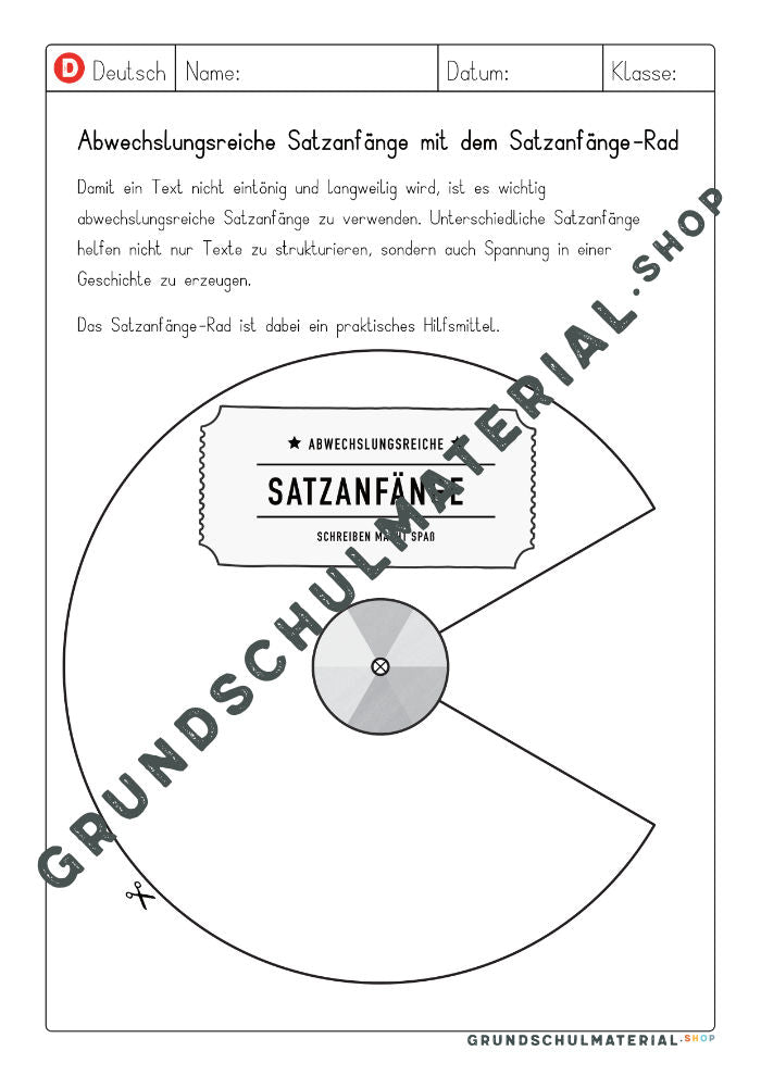 Materialpaket "Satzanfänge"