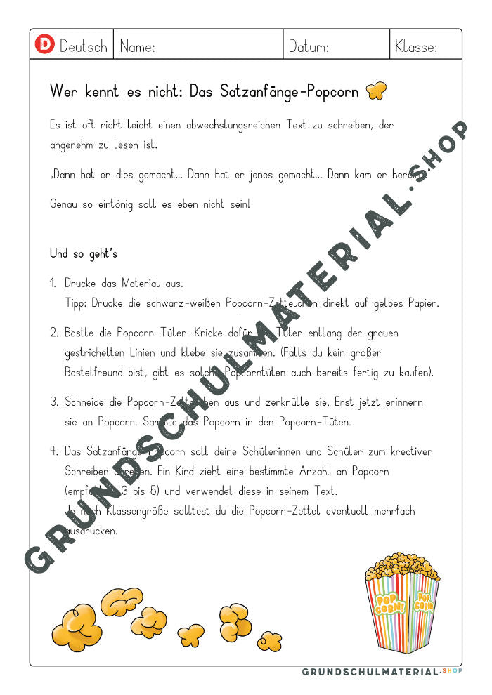 Satzanfänge-Popcorn