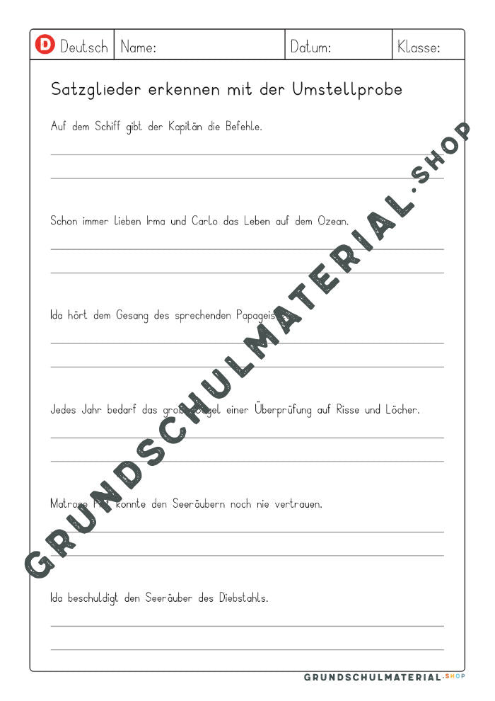 Materialpaket Übungen Satzglieder bestimmen
