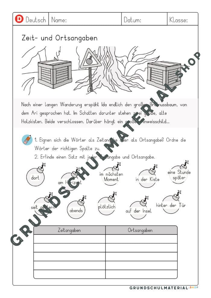 Arbeitsblatt Ortsangabe Zeitangabe