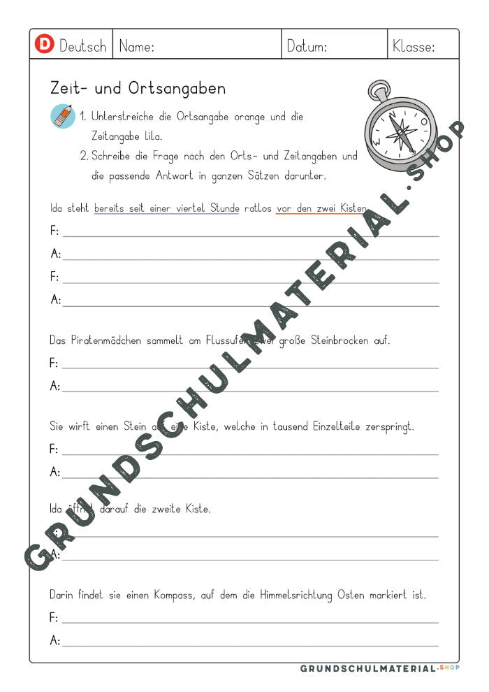 Arbeitsblatt Ortsangabe Zeitangabe