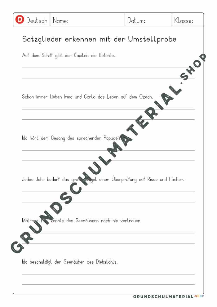 Materialpaket Übungen Satzglieder bestimmen