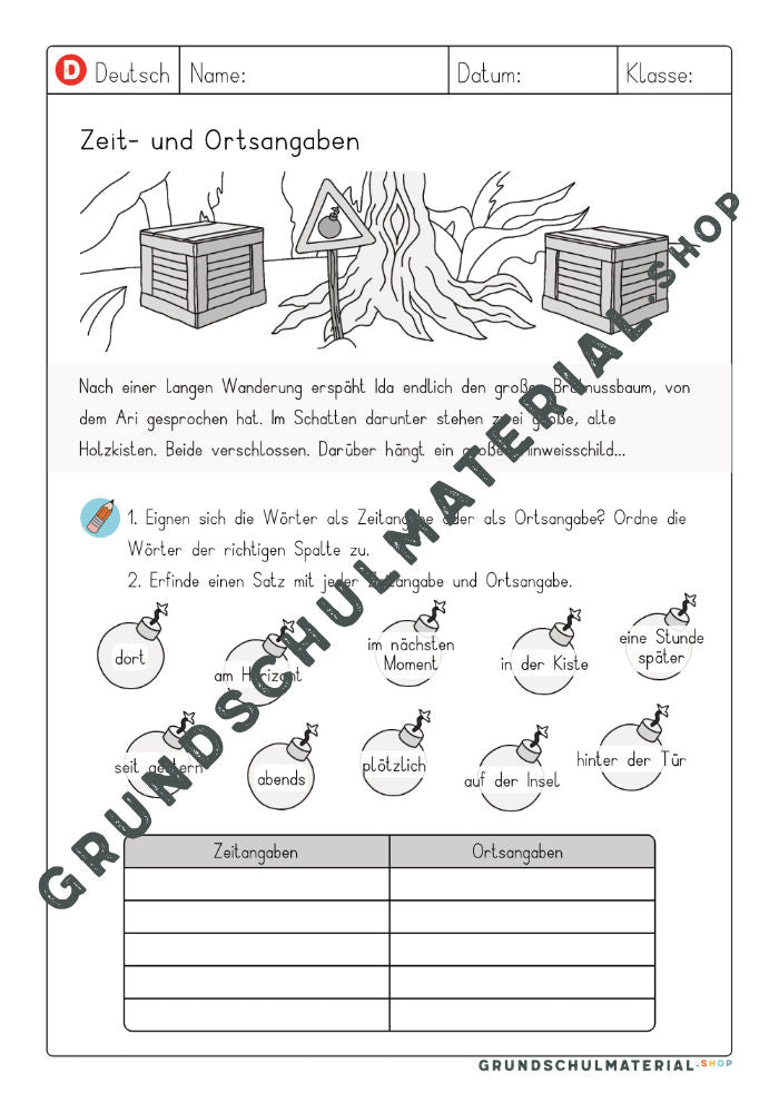 Arbeitsblatt Ortsangabe Zeitangabe