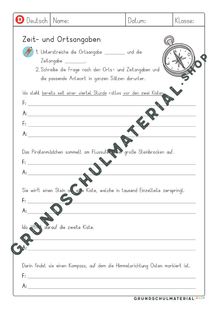 Arbeitsblatt Ortsangabe Zeitangabe