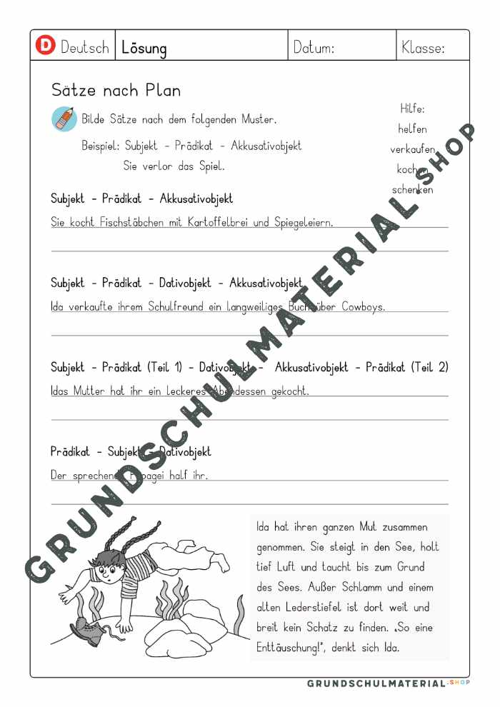 Lösungsblatt zu „Das Dativobjekt“ (Seite 3)