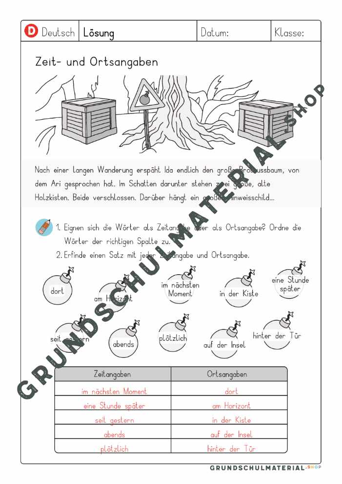 Arbeitsblatt Ortsangabe Zeitangabe