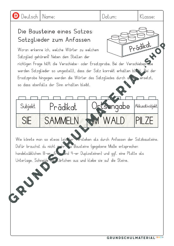 Materialpaket Satzglieder