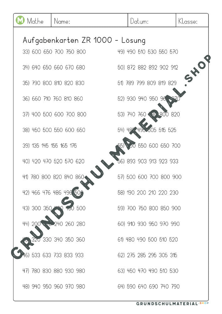 Materialpaket "Einführung in den Zahlenraum 1000"