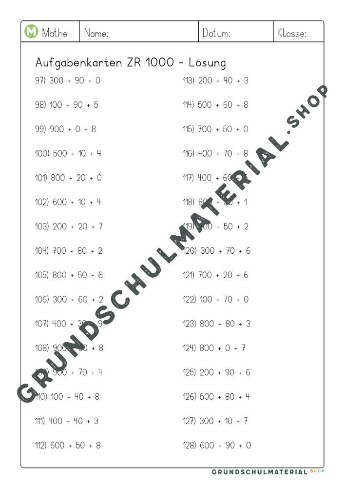 Materialpaket "Einführung in den Zahlenraum 1000"