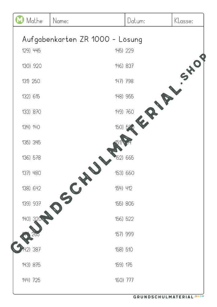 Materialpaket "Einführung in den Zahlenraum 1000"