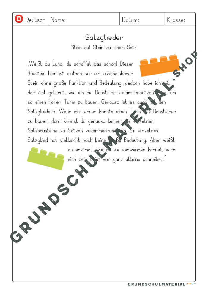 Satzglieder Grundschule Erklärung