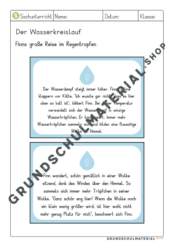 Wasserkreislauf Geschichte Grundschule